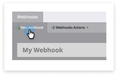 Captura de pantalla colorida de las opciones de webhook del software Marketo, destacando nuevos webhooks