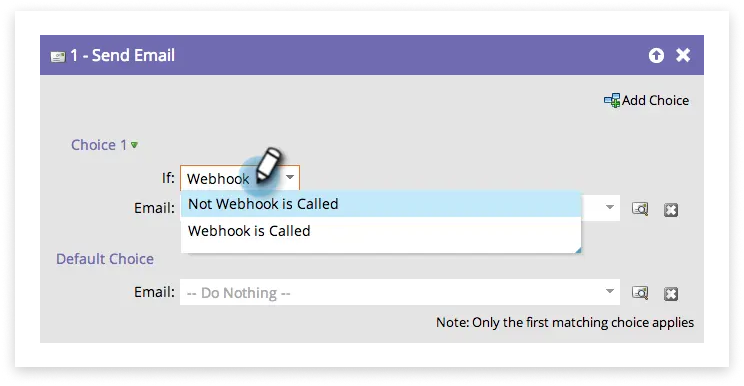 Captura de pantalla colorida que muestra un webhook siendo seleccionado