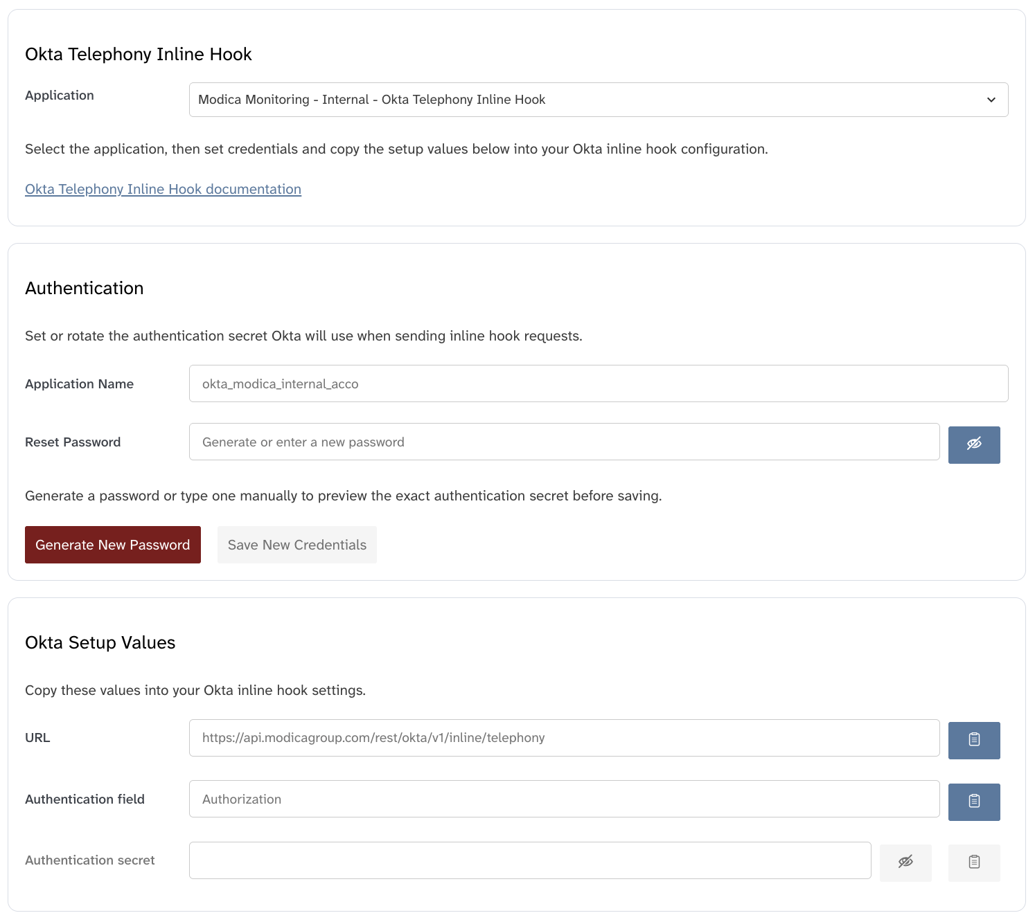 Screenshot of the Okta Inline Hook configuration page in Omni