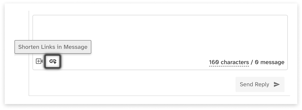Black and white screeshot of web2sms inbox showing the icon to activate link shortening